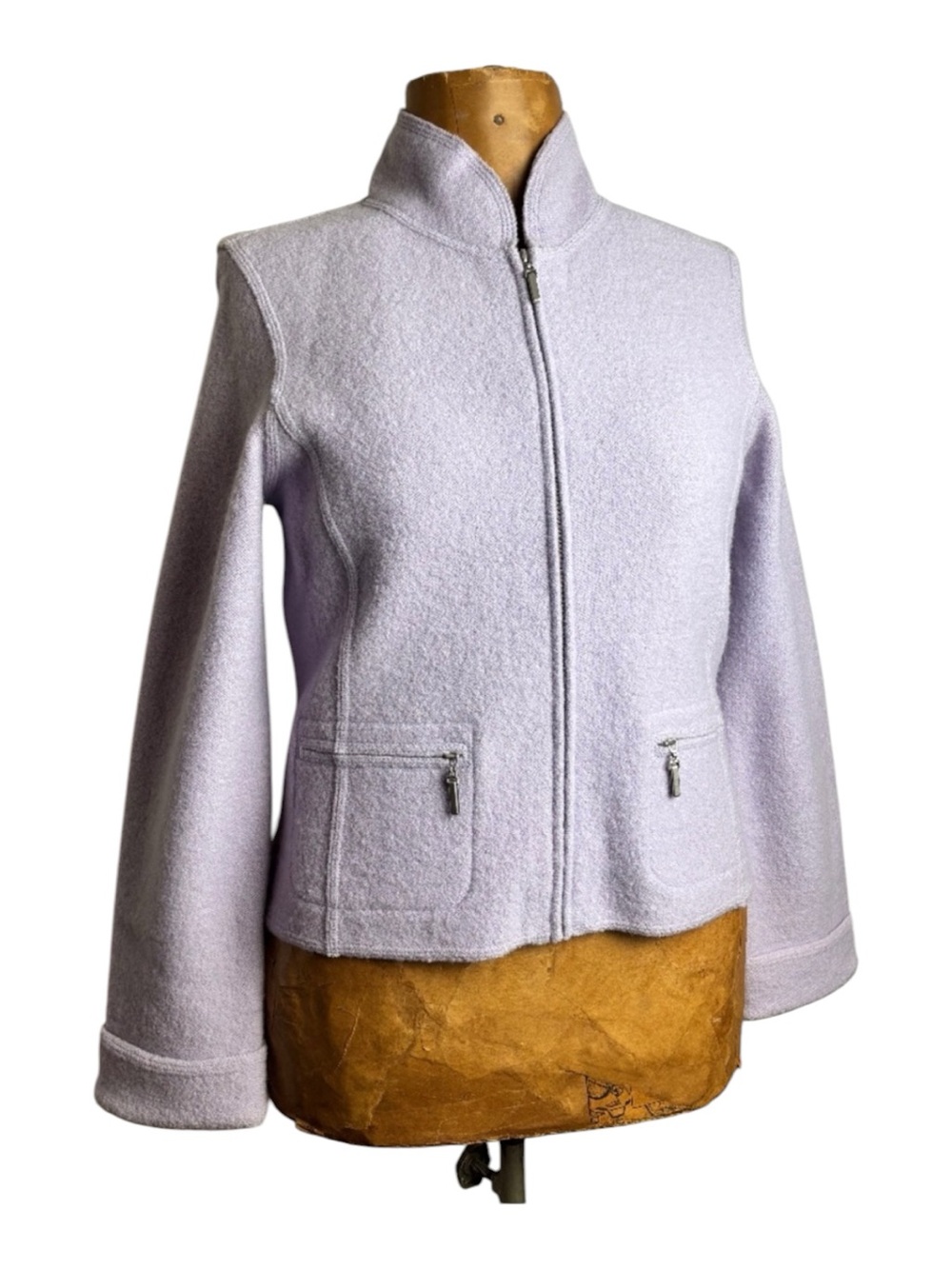 Carole Little Petites Lilac 100% Boiled Wool Zip Up Jacket Sz. PM